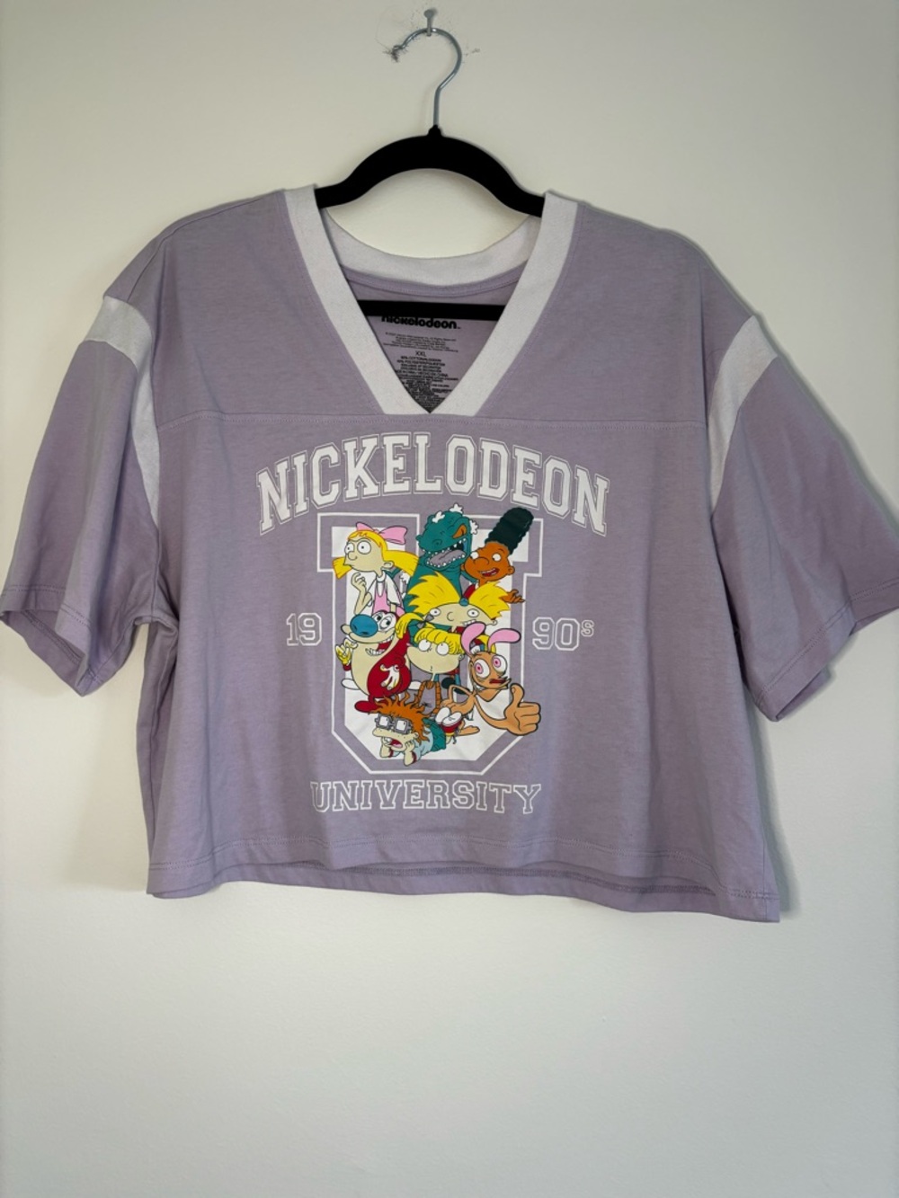 Nickelodeon Lavender 'Nickelodeon University' Cropped V-Neck Tee